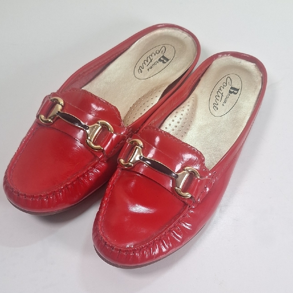 Brown's Couture Patent Leather Horse Bit Mules Size 8